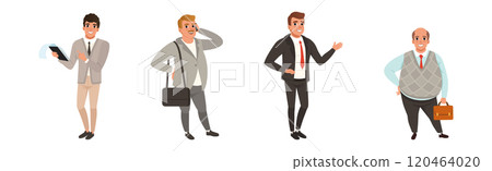 Happy Businessman Character in Standing Pose Wear Formal Suit Vector Set Happy Businessman Character in Standing Pose Wear Formal Suit Vector Set 120464020