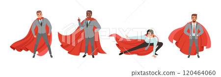 Man Businessman in Red Superhero Cloak Action Pose Vector Set Man Businessman in Red Superhero Cloak Action Pose Vector Set 120464060