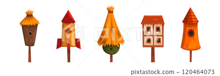 Wooden Birdhouse and Nesting Box for Feeding Bird Vector Set 120464073