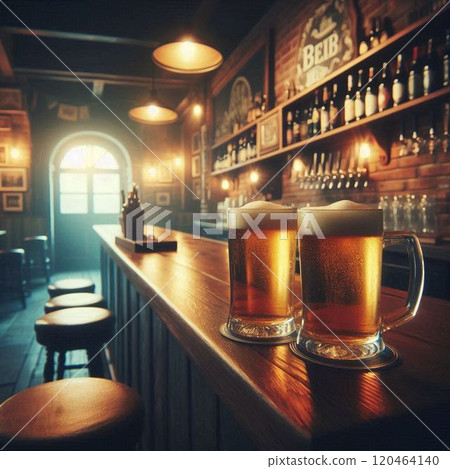 Two beers on a brick bar counter Two beers on a brick bar counter 120464140