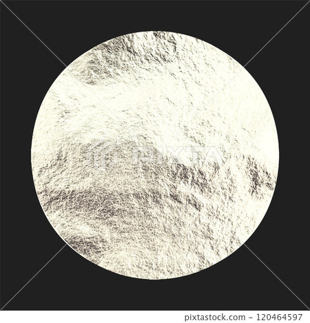 Silver foil, shiny handmade circle. Golden glittering texture, pattern. Luxury shining hand drawn background. Wedding, greeting card decoration elements. Modern minimalist art. Vector illustration 120464597