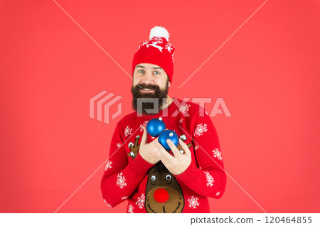 all you need is here. new year is time for joy. Add magic to holidays. Santa hold christmas decoration. christmas toy store. what is this. man decorating christmas tree. Winter holidays. time for fun 120464855