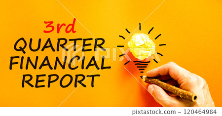 3rd quarter financial report symbol. Concept words 3rd quarter financial report on beautiful orange paper. Beautiful orange background. Business 3rd quarter financial report concept. Copy space. 3rd quarter financial report symbol. Concept words 3rd quarter financial report on beautiful orange paper. Beautiful orange background. Business 3rd quarter financial report concept. Copy space. 120464984