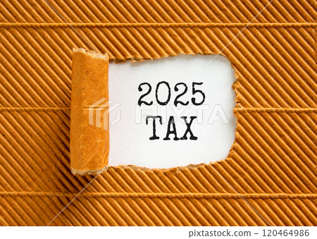 Planning 2025 tax new year symbol. Concept words 2025 Tax on beautiful white paper. Beautiful brown paper background. Business 2025 tax new year concept. Copy space. 120464986