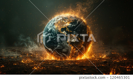 Earth in Danger. Earth engulfed in flames or covered in pollution 120465301