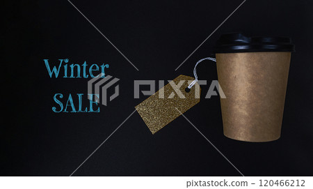 Cup with a tag on it that says Winter Sale Cup with a tag on it that says Winter Sale 120466212
