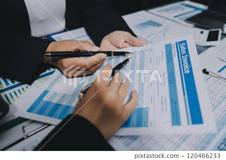 Fund managers team consultation and discuss about analysis Investment stock market at office 120466233