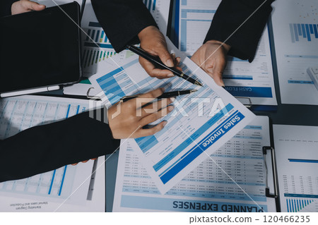 Fund managers team consultation and discuss about analysis Investment stock market at office 120466235