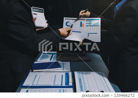 Fund managers team consultation and discuss about analysis Investment stock market at office Fund managers team consultation and discuss about analysis Investment stock market at office 120466272