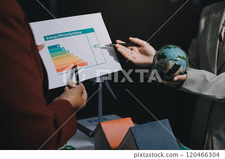 Carbon offset price report CO2 emission. Future growth Net zero waste in ESG ethical SME office protect climate change global warming social issues project. Group of asia people Eco friendly SDGs plan 120466304