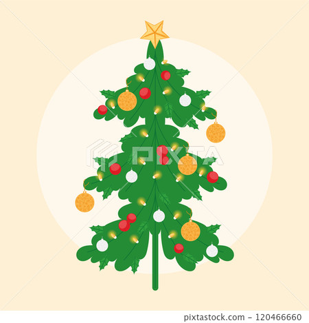 Floral-inspired Christmas tree with ornaments, Vector Floral-inspired Christmas tree with ornaments, Vector 120466660