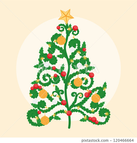 Floral-inspired Christmas tree with ornaments, Vector 120466664
