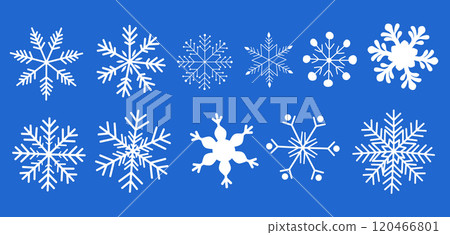 Vector set of snowflake icons and patterns. White isolated Christmas crystal silhouettes for winter decoration. Cold frozen design elements for holiday Vector set of snowflake icons and patterns. White isolated Christmas crystal silhouettes for winter decoration. Cold frozen design elements for holiday 120466801