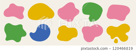 A set of abstract simple rounded liquid blob shapes. Vector contemporary illustration. Irregular design bright elements on beige background. 120466819