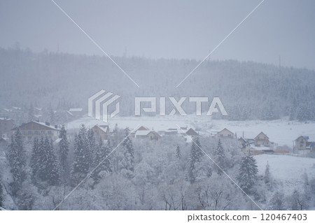 Winter Ukrainian Karpaty white snow covered mountains scenery Winter Ukrainian Karpaty white snow covered mountains scenery 120467403