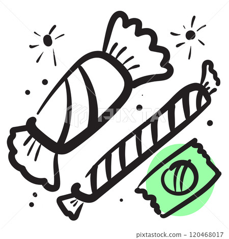 Sketched Candy Set, Engraved Doodle Design Elements Collection 120468017