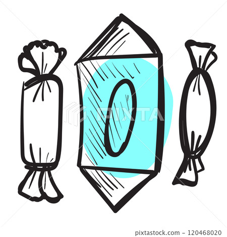 Sketched Candy Set, Engraved Doodle Design Elements Collection 120468020