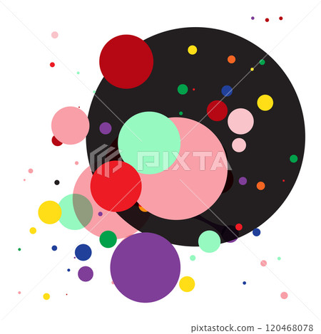 Abstract artwork of swirling lines, overlapping circles, and vibrant colors. Art composition, patterns, dynamic visual 120468078