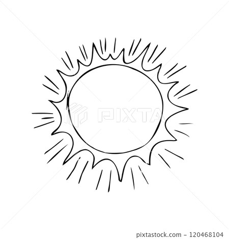 Hand drawn sun icon. Sunshine design element doodle sketch, scribble isolated sunlight symbol 120468104