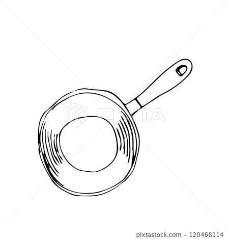 Hand Drawn Black And White Illustration Of A Frying Pan 120468114