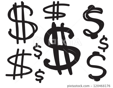 Hand drawn dollar icon, USA currency sign, usd coin symbol, dollars ink drawing, price vector illustration 120468176