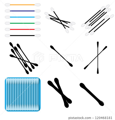 Cotton Swab Icon, Paper Ear Sticks Symbol, Hygiene Buds Sign, Earwax Cleaner Swab Silhouettes Cotton Swab Icon, Paper Ear Sticks Symbol, Hygiene Buds Sign, Earwax Cleaner Swab Silhouettes 120468181