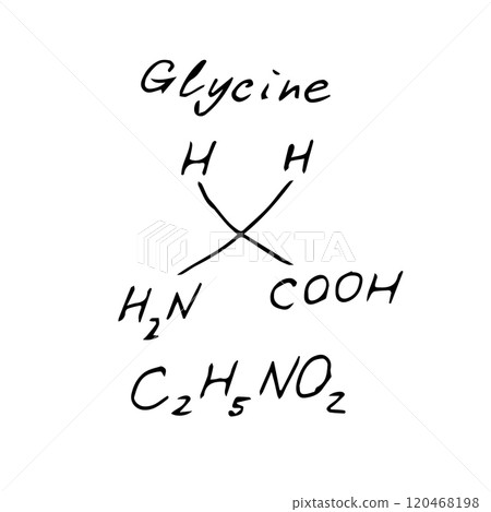Glycine C2H5NO2 molecule formula. Hand drawn imitation of glycine structural model 120468198