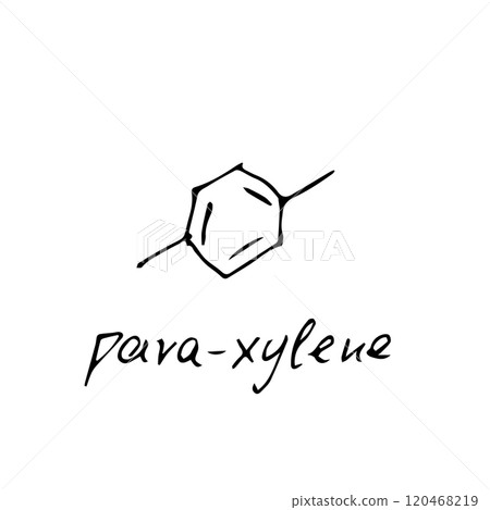 Para xylene molecule formula. Hand drawn imitation of paraxylene structural model 120468219