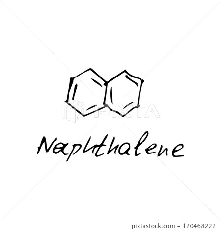 naphthalene molecule formula. Hand drawn imitation of naphthalene structural model 120468222