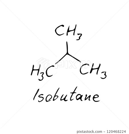 Isobutane molecule formula. Hand drawn imitation of isobutane structural model Isobutane molecule formula. Hand drawn imitation of isobutane structural model 120468224