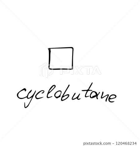 cyclobutane molecule formula. Hand drawn imitation of cyclobutane structural model 120468234
