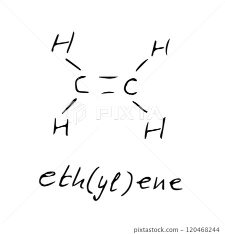 ethylene molecule formula. Hand drawn imitation of ethylene structural model 120468244