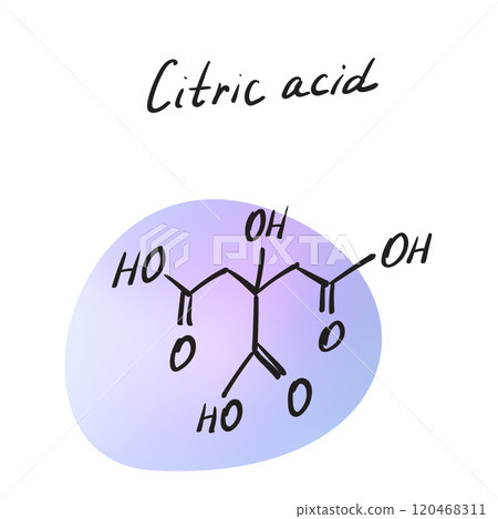 Citric acid molecule formula. Hand drawn imitation of organic acid structural model, citric acid skeletal formula 120468311