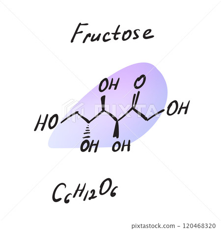 Fructose (D-fructose) fruit sugar molecule formula, high-fructose corn syrup (HFCS) component Fructose (D-fructose) fruit sugar molecule formula, high-fructose corn syrup (HFCS) component 120468320