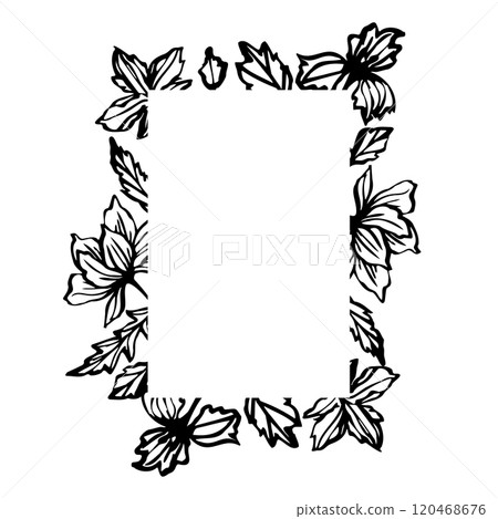 Frame with space for text with hand drawn botanical line art of flowers and leaves. Elegant template for crafting, invitations, and minimalist decor. vector illustration for creative projects. 120468676