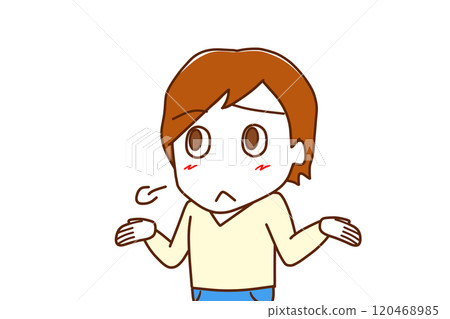 (Upper body angle) A Caucasian man sighing in exasperation (Upper body angle) A Caucasian man sighing in exasperation 120468985