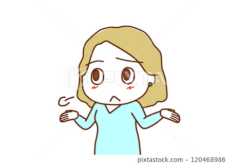 (上半身對角線)白人婦女惱怒地嘆了口氣 (上半身對角線)白人婦女惱怒地嘆了口氣 120468986