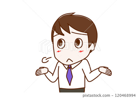 (Upper body tilted) A man sighing in exasperation (Upper body tilted) A man sighing in exasperation 120468994