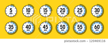 Stopwatch icons. Colorful simple chronometer, time counter with dial. Countdown timer showing hours and minutes. Deadline, measurement for sport. Cooking time label, sticker. Vector illustration Stopwatch icons. Colorful simple chronometer, time counter with dial. Countdown timer showing hours and minutes. Deadline, measurement for sport. Cooking time label, sticker. Vector illustration 120469116