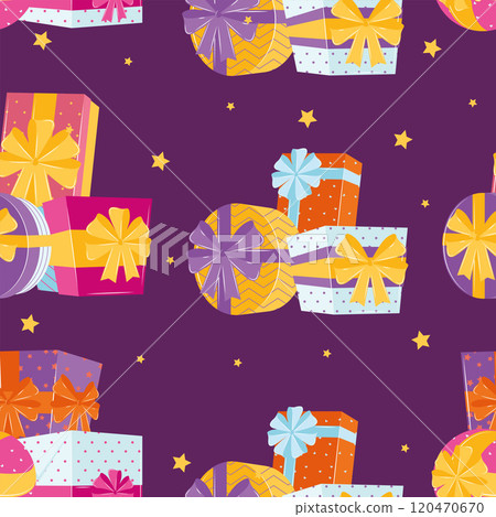 Gift boxes and bags pattern background, Vector 120470670