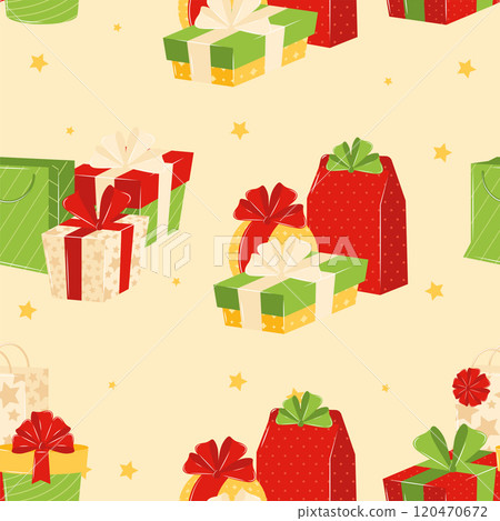 Gift boxes and bags pattern background, Vector 120470672