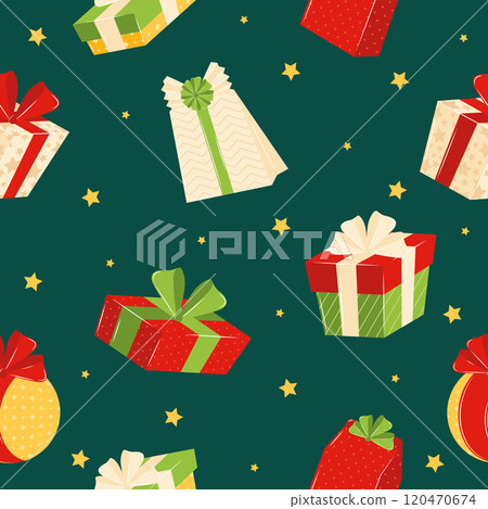 Gift boxes and bags pattern background, Vector 120470674