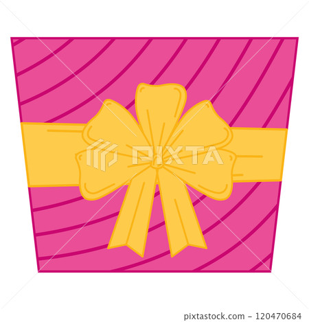 Pink gift box with yellow bow and striped design, Vector 120470684