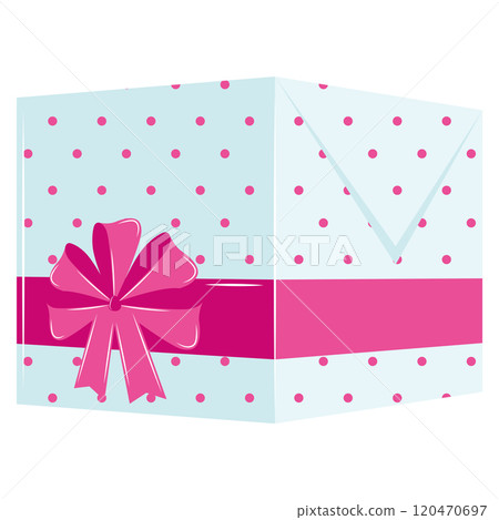 Light blue gift box with pink polka dots and ribbon, Vector Light blue gift box with pink polka dots and ribbon, Vector 120470697
