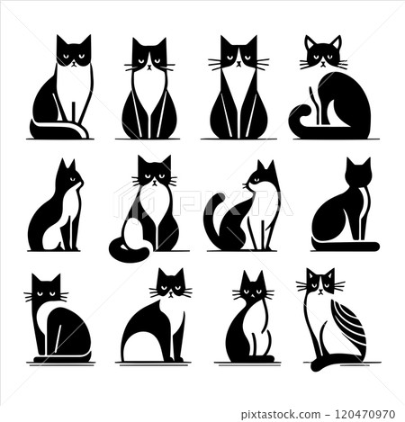 cats silhouettes on gray background 120470970
