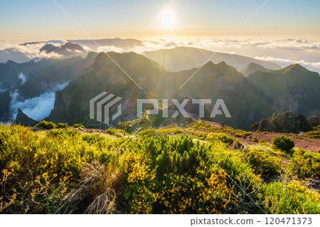 View of mountains from Pico Ruivo, Madeira, Portugal 120471373