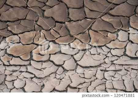 Full frame shot of mudcrack surface and background. Crack formation also occurs in clay-bearing soils as a result of a reduction in water content. Full frame shot of mudcrack surface and background. Crack formation also occurs in clay-bearing soils as a result of a reduction in water content. 120471881