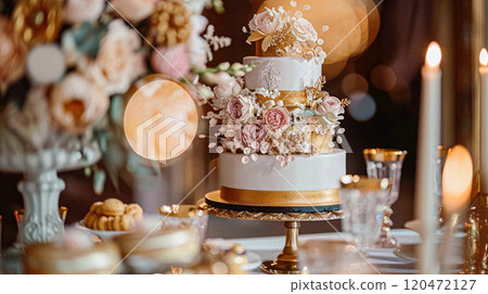 Grand wedding decoration in the country manor, floral decor and event celebration, flowers, wedding aisle and tablescape in the garden, English countryside style idea 120472127