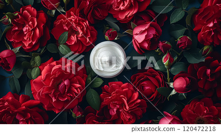 Face cream moisturiser as skincare and bodycare product with flowers background, spa and organic beauty cosmetics for natural skin care routine 120472218