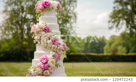 Wedding decoration with peonies, floral decor and event celebration, peony flowers and wedding ceremony in the garden, English country style 120472243